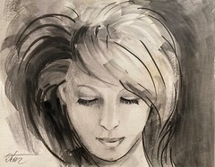 Girl Drawing – Watercolor Original Painting Dorothy Laz 8×10 in