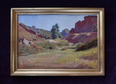 1930s French Brittany Farm Landscape Oil Painting Signed Bertrand Py Salon Paris