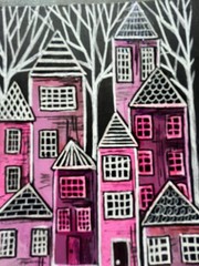 Original ACEO Art Card Painting Houses