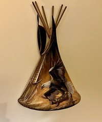 3-D Hand-Built Wigwam Art~ Wood and Canvas Constructed, Painted by SANCHEZ 22”