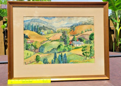 Framed Signed C. G. Hoon Watercolor and Gouache Painting 1944 Hillside Landscape