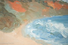 Beautiful Impressionist Oil Painting Crashing Surf Coastal Landscape 7×9″