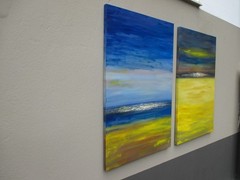 Canola Field, Seaside2 120×80 Abstract Landscape Pasty Original Oil Painting Blue Yellow
