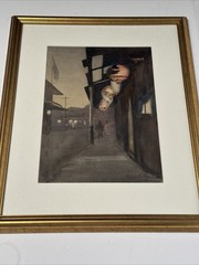 Antique California Painting China Town Impressionist Night Helen Coan Rare 1920