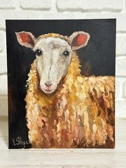Sheep Oil Painting Original Portrait Farm Animals Impasto Art 10×12 inch