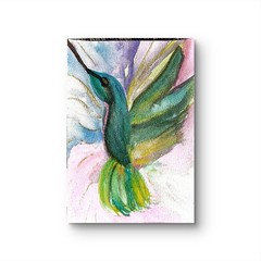 Ruby Throated Hummingbird Vibrant Abstract Impressionist Watercolor 5×7 Painting