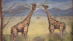 1970s Or 80’s? Giraffes Painting. 16×12 In Frame 18.25x 14.25