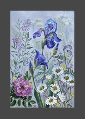 Flowers Original Oil Painting Blue Iris Wall Art 12×18 Floral Wall Decor