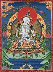 VAJRASATTVA ORIGINAL TIBETAN THANGKA PAINTING WITH HIGH QUALITY SILK BROCADE