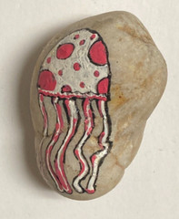 Pet Rock Hand Painted Jellyfish Paperweight Approx. 2″ x 1.25″