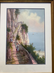 Large Maria Ada Gianni Gouache „The Phoenician Steps of Capri“