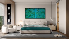 One-of-a-Kind Green ColorField Luxury Textured Abstract Canvas Art 59×30 in
