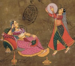 Rajasthani Painting Rajput Queen Enjoying Dance On Old Stamp Paper 9×13.5 Inches