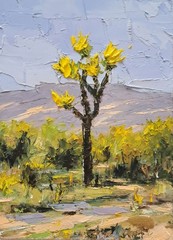 Joshua Tree Oil Painting Abstract Desert Landscape Original Art 7×5 In Impasto