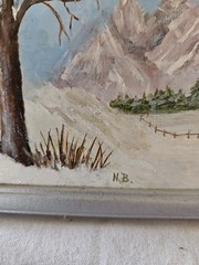 Mini VTG 1986 Oil Painting On Board Scenic Snow Winter Scene 4.75″ X 5.75″