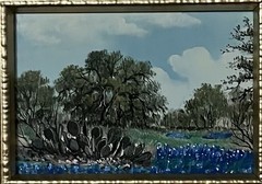Oil Painting-Hill Country Landscape-Bluebonnets And Cactus-Very Detailed
