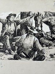 ANTIQUE ILLUSTRATION PAINTING DRAWING COLLECTION THE LIARS CLUB COWBOY WESTERN