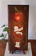 Primitive Style Original Painting On Wood Board Apple Stages Karen Stone 1974