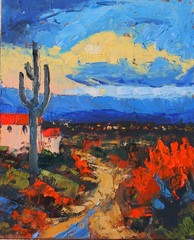 Albuquerque New Mexico 8×10″ Oil painting handmade original landscape w Cactus