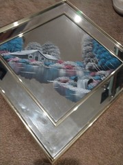MCM Painted Mirror Spring Scene Wall Hanging Art Decor Signed by Artist