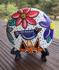 set of 3 Hand Painted cute cat painted stone art Kindness gift paper weight