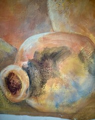 Vintage Marty Pray-Stanard Southwest Painting Canvas Pottery Still Life 21×27