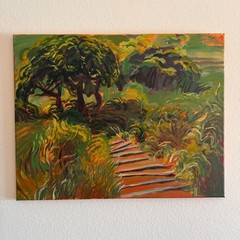 Original Oil Painting, Sunlit Overlook, Midwest Landscape Impressionism 22×26
