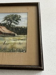 Vintage Chestnut Framed Original Watercolor Painting Countryside With Barn