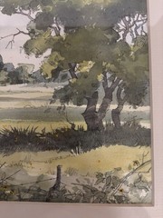 Vtg Round Barn Watercolor Landscape Painting By Listed Artist Tan Gillespie