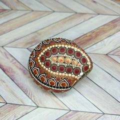 Artisan Hand Painted OOAK Traditional Red Mandala Stone Rock Decor 3″ Gift