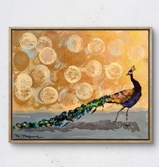 Mary Myers Original Acrylic Peacock Bird Painting 11×14 Canvas