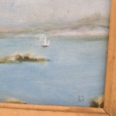 Christopher M. Day Oil on Board Original Painting Harbor with Sailboat Mariner