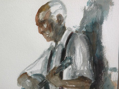 New Orleans Louisiana art PAIR watercolor paintings French Quarter musicians