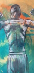 Male torso, bodybuilding on canvas, painted male torso, art