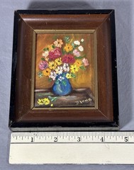 Original Miniature Oil Painting Floral Still Life Blue Vase Signed D Long Framed