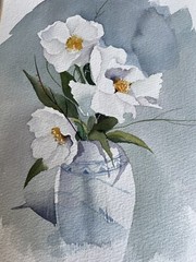 Vtg Original Watercolor Painting White Peony Vase Singed SNCORTT ‘87 19.5”x15.5”