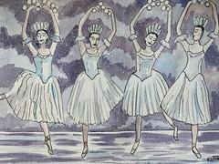 K C JONES Waltz of the Snowflakes Mixed Media Painting Nutcracker Ballet Art