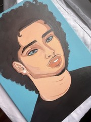 Original Hand Painted Man Portrait Painting on Canvas Blue Background Unframed