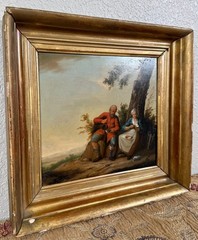 Antique Landscape Oil Painting Man Woman Peasants Wine Dutch Old Master 17th C.