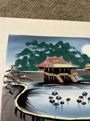 Asian Style Paintings Lotus Flowers & River Scene Boat Village No Frame Set 2