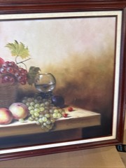42 x 30” Large Signed Real Oil Painting Framed Art Fruit Basket Cherries Grapes