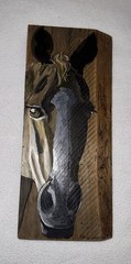 Original Folk Art Signed HORSE PORTRAIT On Rustic Wood Plank Board Painting 2015