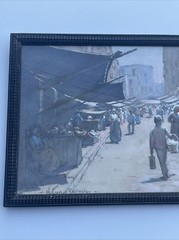 HERBERT FARNUM PAINTING ANTIQUE FINEST STREET MARKET LISTED FAMOUS RHODE ISLAND