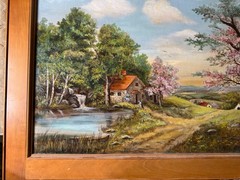 Winona E. Hagerty Original Oil on Board Country Spring Landscape Painting Framed