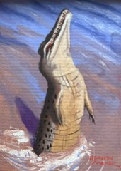 ADRIAN PARKER AUSTRALIAN FRAMED GOUACHE „CROCADILE OUT OF WATER“ 1995