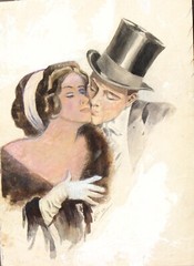 Harrison Fisher Watercolor Painting „The Kiss“ an early original work