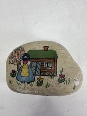 Vintage Hand Painted Rock Signed Gita Sweden Folk Art Swedish Desk Decor