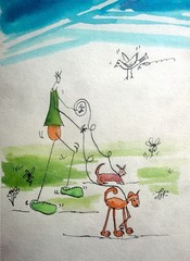 Dog Walk 7″x10″ Original Watercolor on Walking the Dog Paper Art