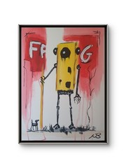 ORIGINAL ACRYLIC PAINTING 12×16 ROBOT FROG ABSTRACT HOME WALL ART HAND PAINTED