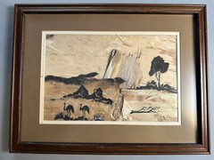 Vintage Original Painted on Bark Picture Australian Landscape Aboriginal Art